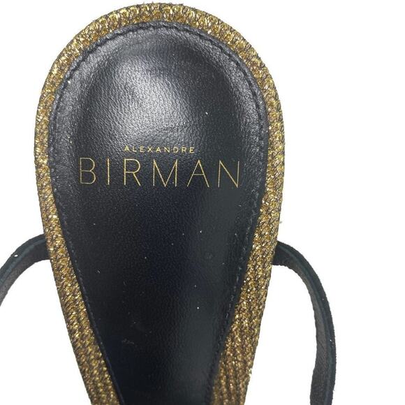 Alexandre Birman Berthe Black Suede & Gold Metallic Platform Sandals - Picture 6 of 9
